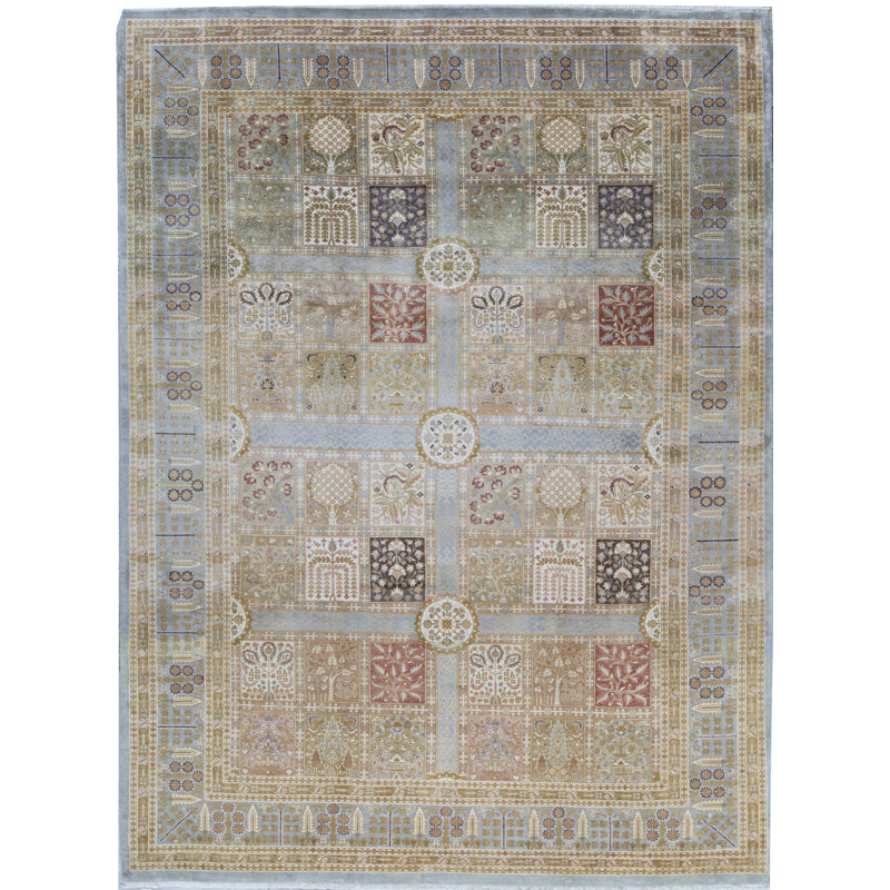 Wool Oriental Area Rug in Light Blue/Beige/Olive