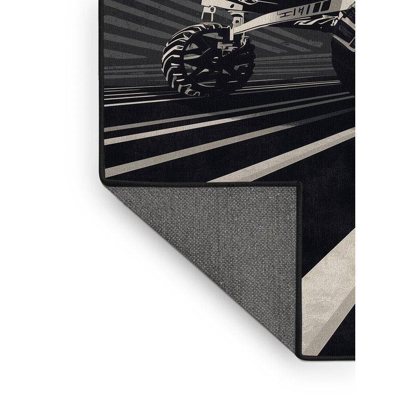 Soft Plush Ehlers Lunar Rover Vehicle Modern Geometric Area Rug in Purple – Black Binding, 7x9