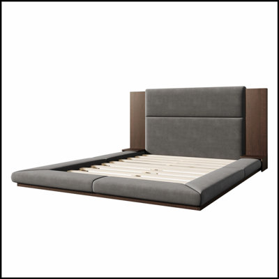 Queen Upholstered Platform Bed with Wood Headboard & Side Shelves – Velvet, No Box Spring Needed, Solid Wood Frame