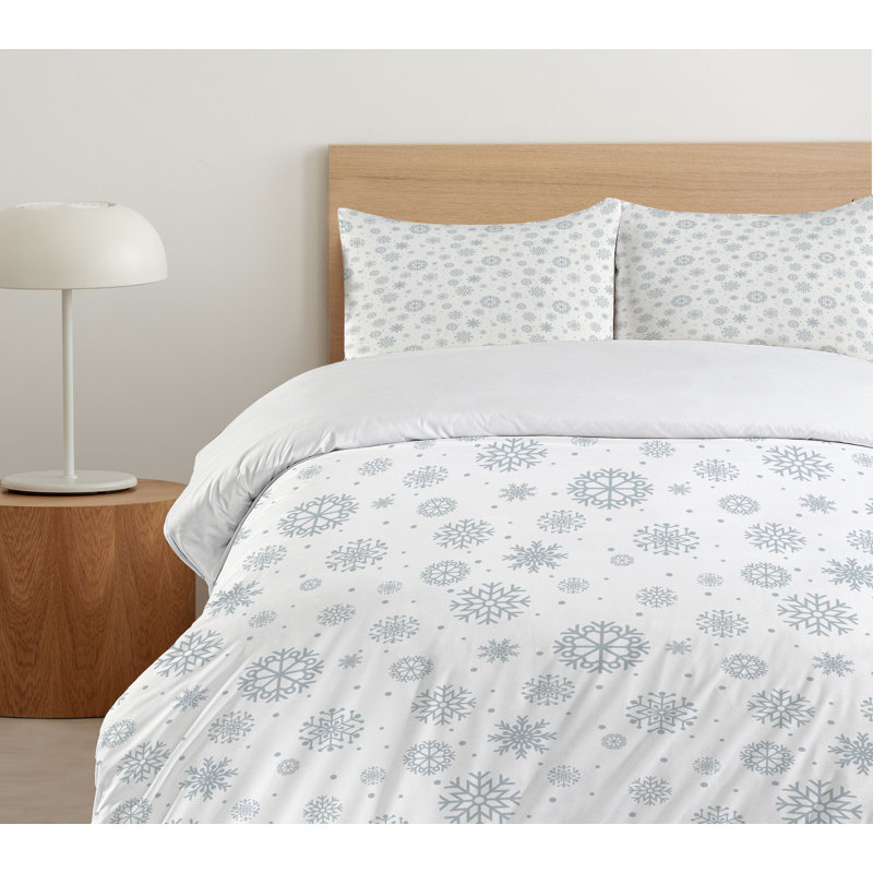 King Size Grey and White Snowflake Pattern Duvet Set