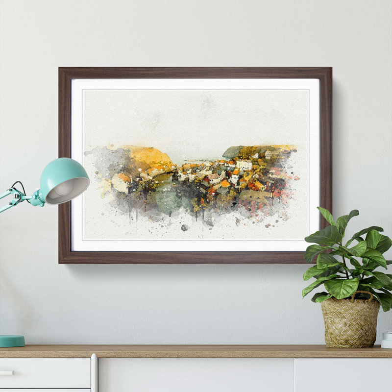 Staithes in North Yorkshire in Abstract - Picture Frame Graphic Art Print on MDF, 36cm H x 48cm W x 2cm D, Walnut Framed