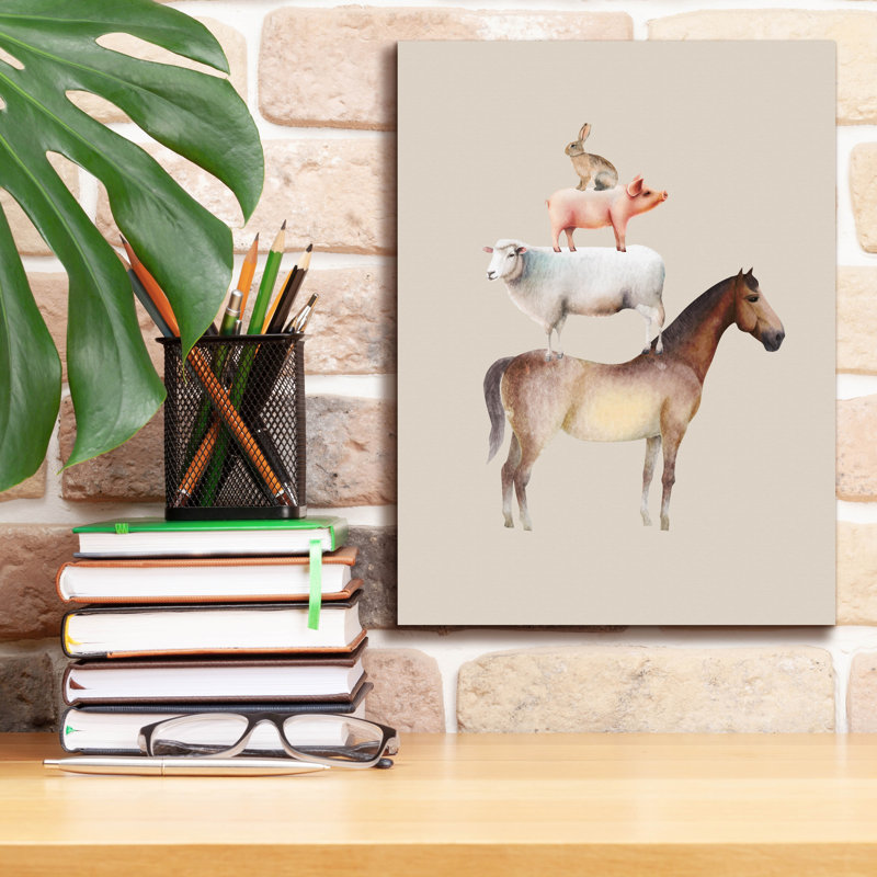 "Epic Graffiti" Horse, Sheep, Pig And Hare "par Svetlana Aleynikova, art mural sur toile, H 16 po x l 12 po