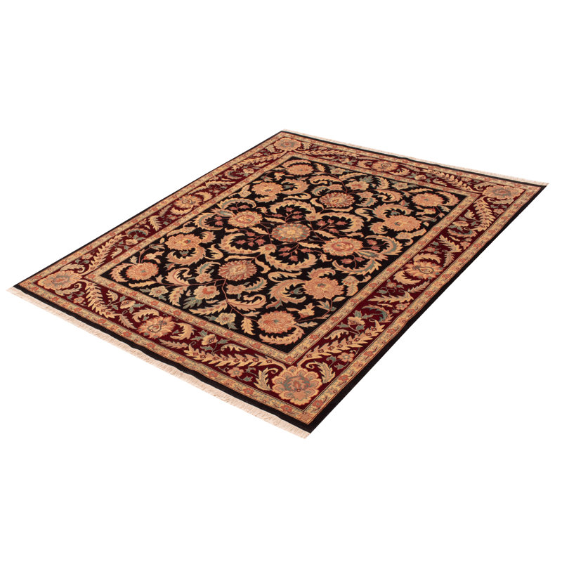 Tapis noir en laine noué à la main de conception unique 8 pi x 10 pi 2 po Evy
