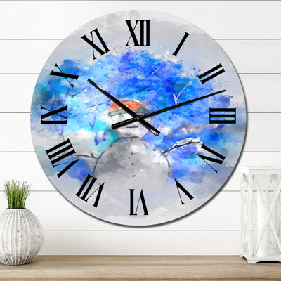 Snowman in Blue Winter Forest - Children's Art Wall Clock