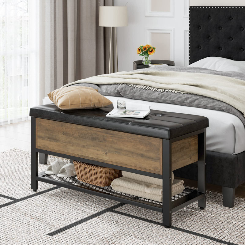 Shoe Bench with Flip-Open Storage Box, Rustic Brown