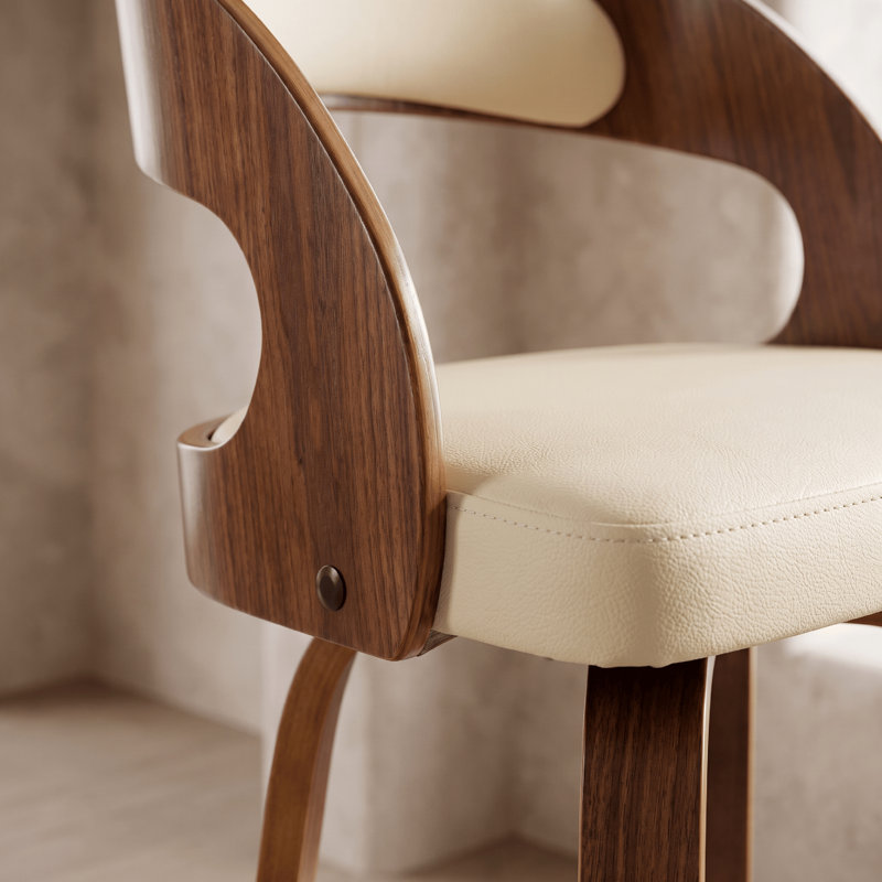 Tabouret de bar pivotant Pensacola, Noyer, Crème, Tabouret de comptoir (siège d'une hauteur de 26 p