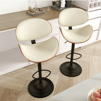 Ensemble de 2 tabourets de bar pivotants, tabourets de bar en bois cintré à hauteur réglable de 24 à 33 po avec dossier et repose-pieds, chaises de bar rembourrées en cuir de polyuréthane pour salle à manger de bar