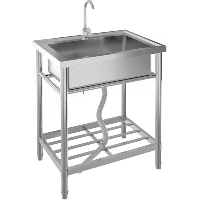 Évier utilitaire en acier inoxydable, évier autoportant commercial avec robinet et plomberie à eau chaude / froide, éviers à cuve simple pour la lessive, la cuisine, le garage, le jardin extérieur
