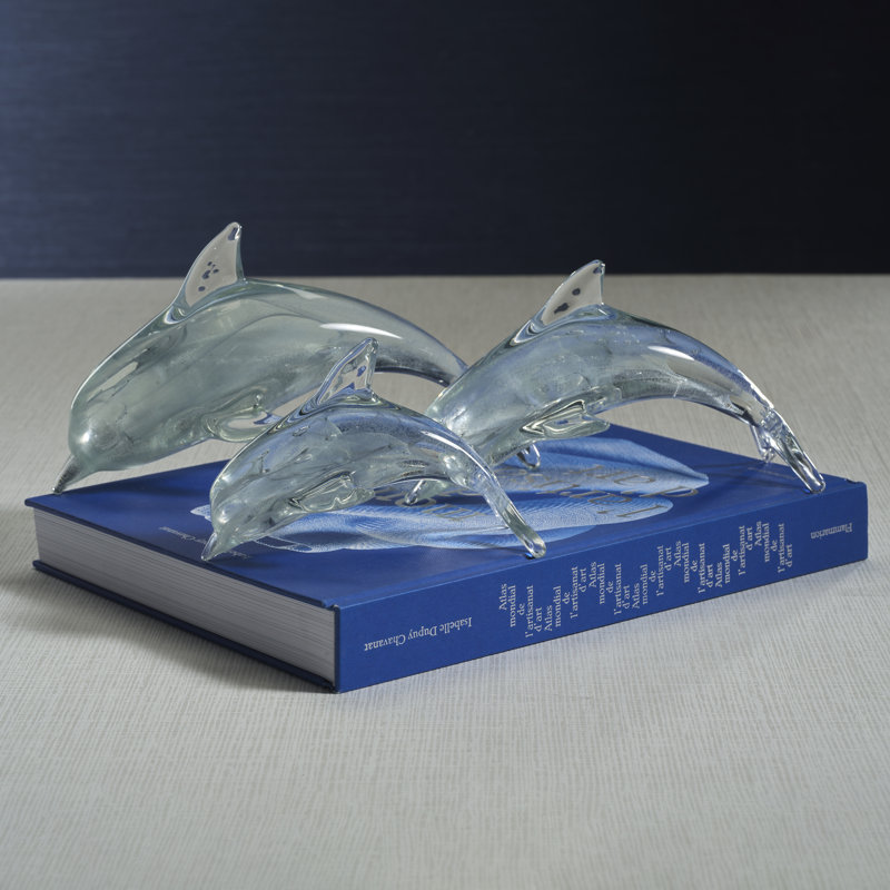Dauphin en verre Marinella, H 5 po x l 10 po x P 4,25 po, Gris