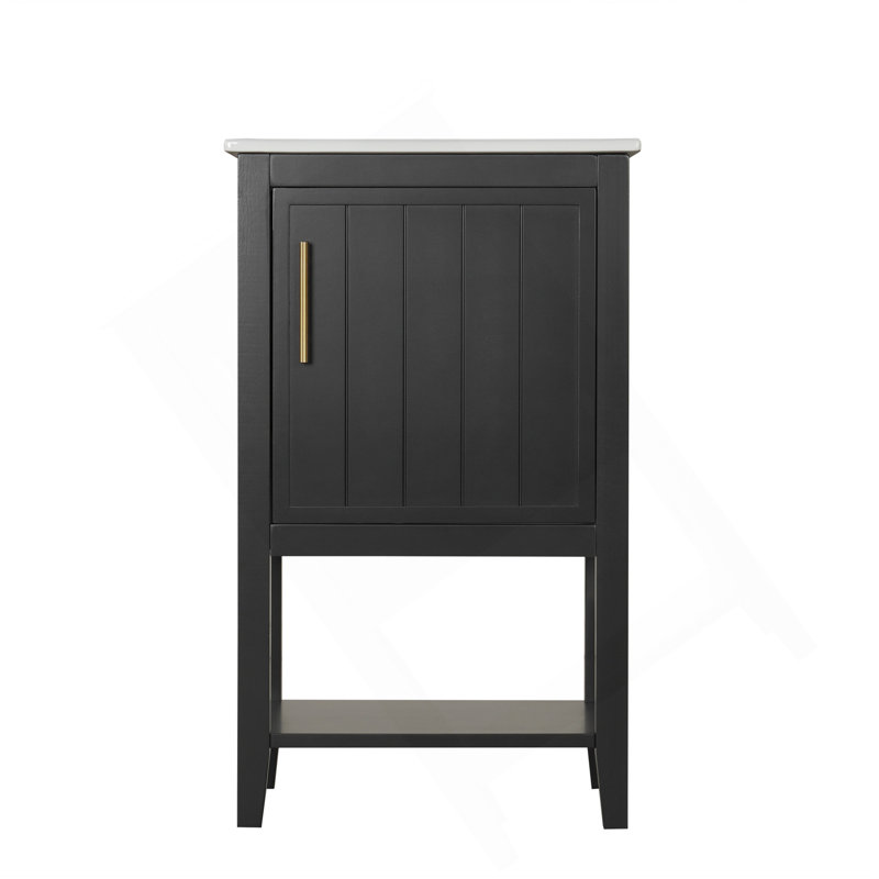 20" Bathroom Vanity With Sink, Bathroom Cabinet With Soft Closing Door, Storage Rack And Open Shelf, Black, Black