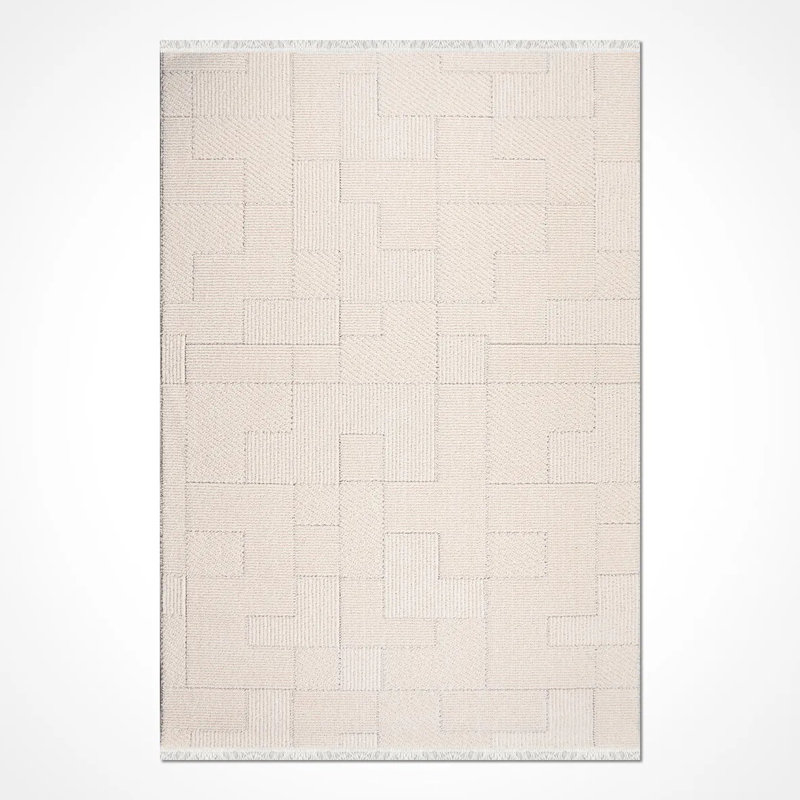 Tapis blanc moderne en polyester Albans facile à nettoyer, 6,5 pi x 9,5 pi