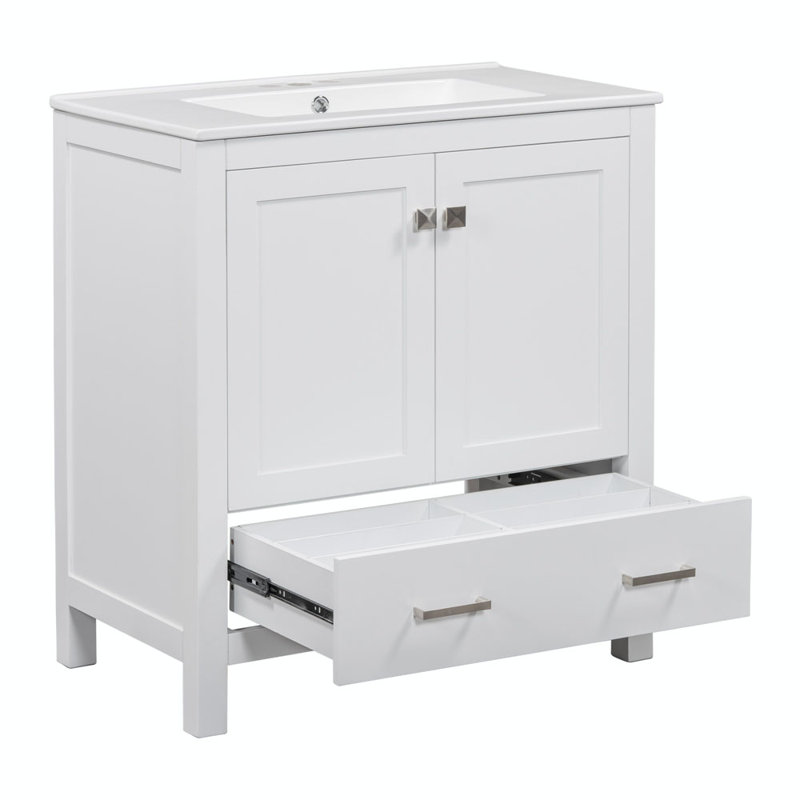 Meuble-lavabo simple 30 po avec comptoir en bois manufacturé Trejon, Blanc