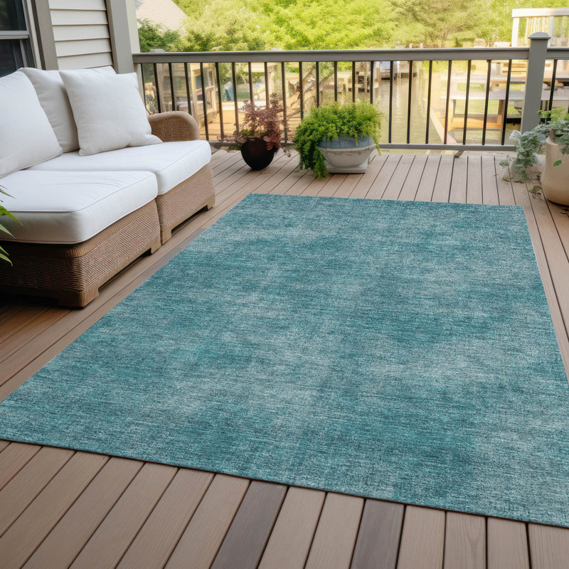 Teal Flat Woven Synthetic Washable Rectangular 8' x 10' Area Rug
