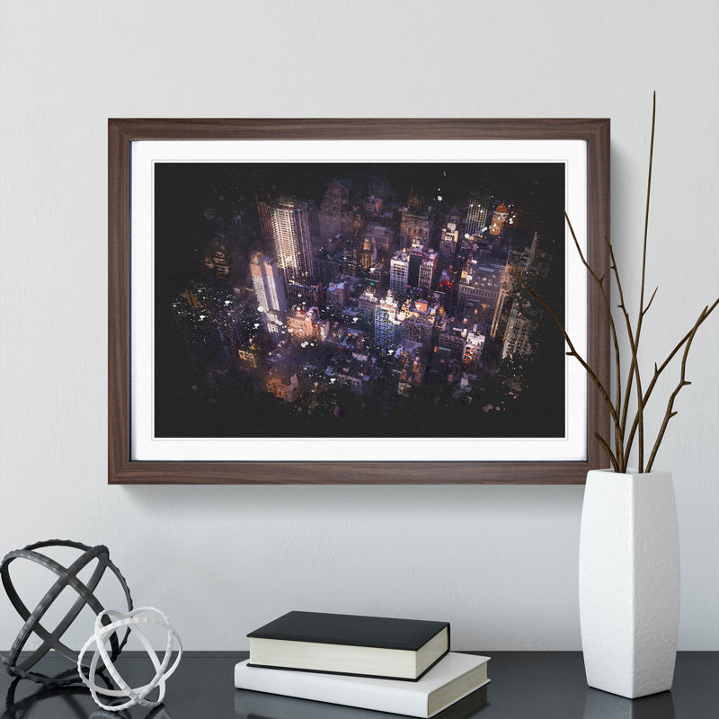 Above New York City Paint Splash - Picture Frame Graphic Art, Walnut Framed, 33cm H x 45cm W x 2cm D