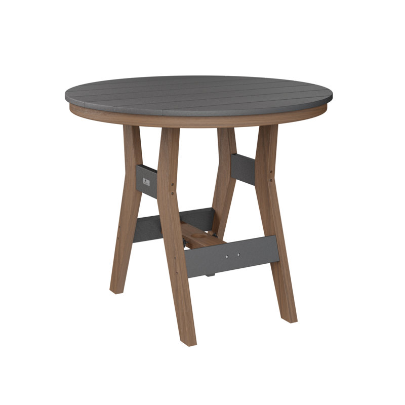 Harbor Outdoor Round Bar Table, Antique Mahogany, Smoke Gray