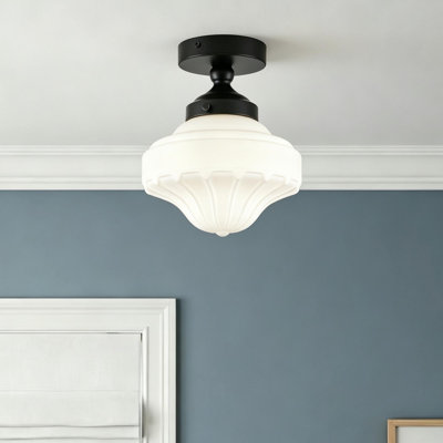 Plafonnier semi-encastré en verre cannelé rétro 1 lumière Buckminster