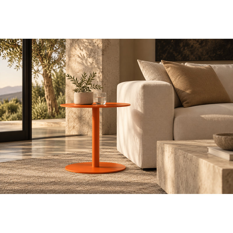 Table de bout en métal Pangea Home Staccato - structure thermolaquée avec base de canapé coulissante, Orange