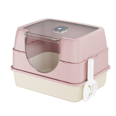 Enclosed Cat Litter Box with Scoop, Side Entry Cat Litterbox for Kitty & Multi-Cat, Anti-Leakage, Non-Sticky (Gray)