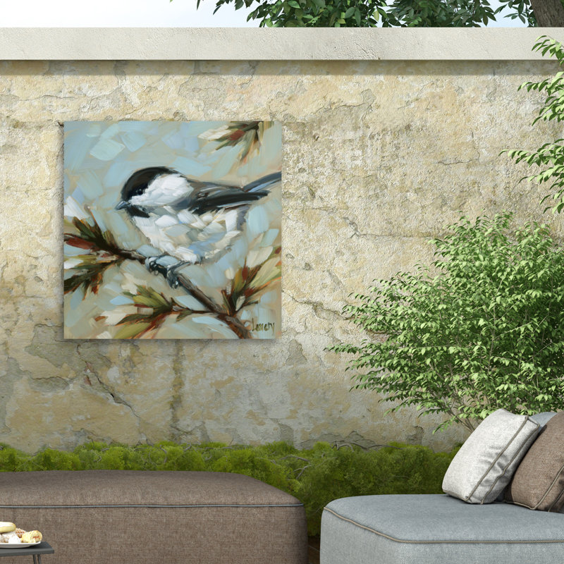 Andrea Lavery, mésange sur toile de pin, 14" H x 14" W