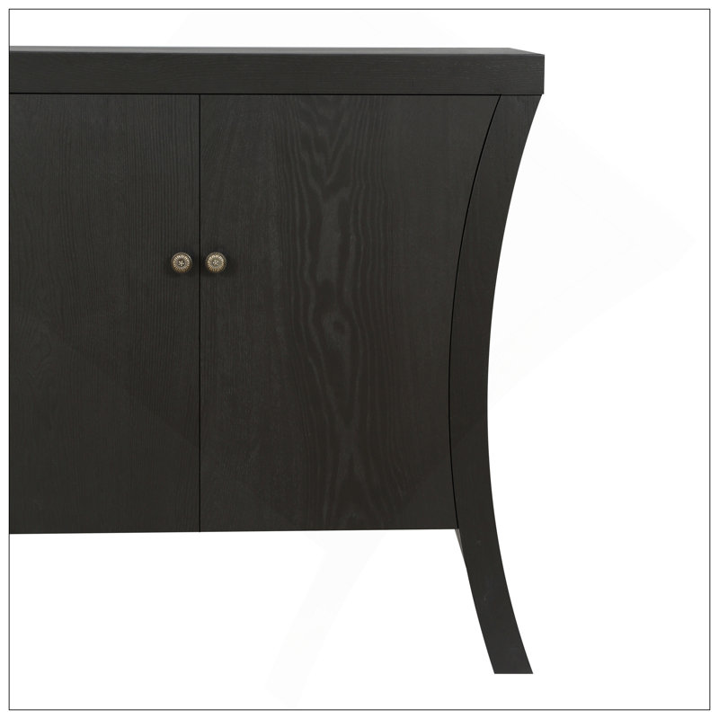 Crédence industrielle raffinée à 4 portes avec pieds en arc et fermoirs en bronze - Conception de rangement avancée, artisanat solide, noir