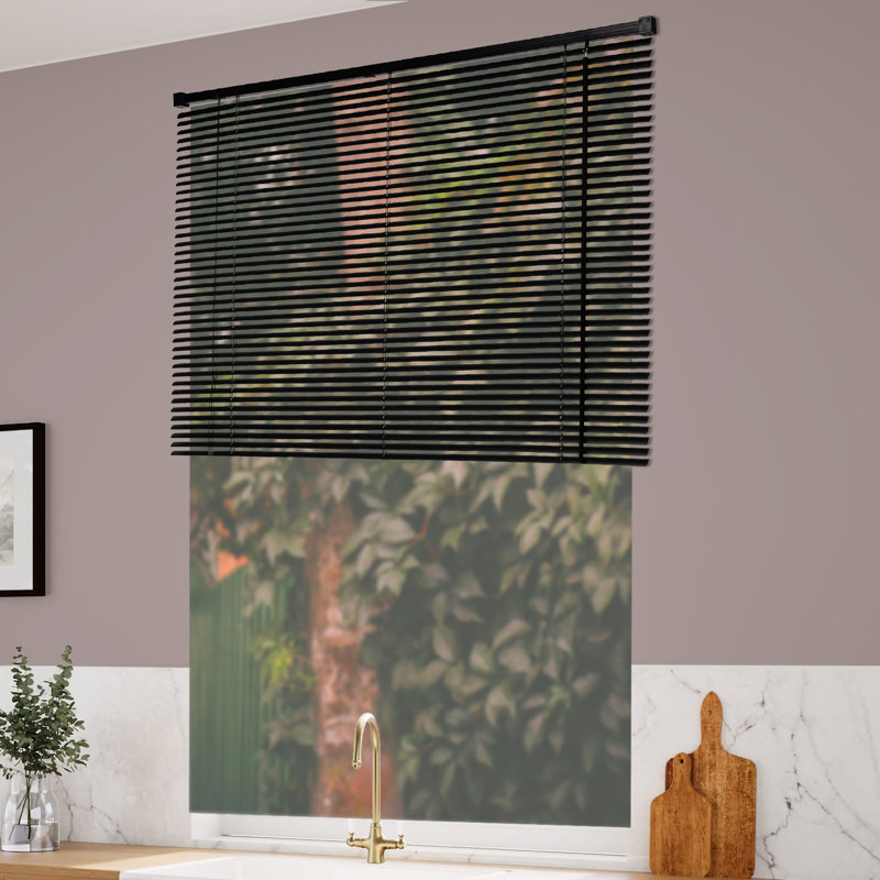 25mm PVC Venetian Roller Blinds Windows Blind, Black, 160cm L x 147cm W