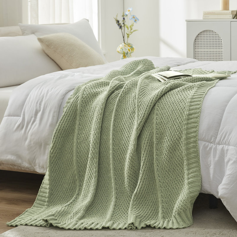 Jeté Chunky Knit, L 50 po x L 60 po, Vert sauge