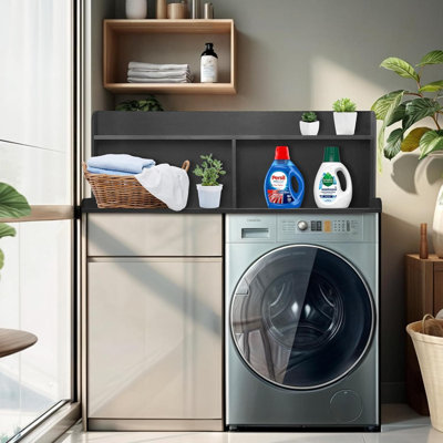 2-tier Laundry Room Countertop With Storage Shelf, Universal Washer And Dryer Topper For Folding And Organization, Durable Solid Wood Construction
