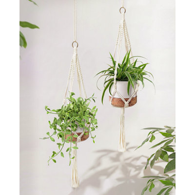 Paquet de 2 cintres pour plantes en macramé, jardinières suspendues en corde de jute de 120 cm, support pour plantes d'intérieur et d'extérieur, panier suspendu pour plantes Boho