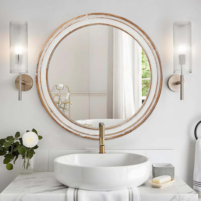 Miroir mural rond en bois pour meuble-lavabo