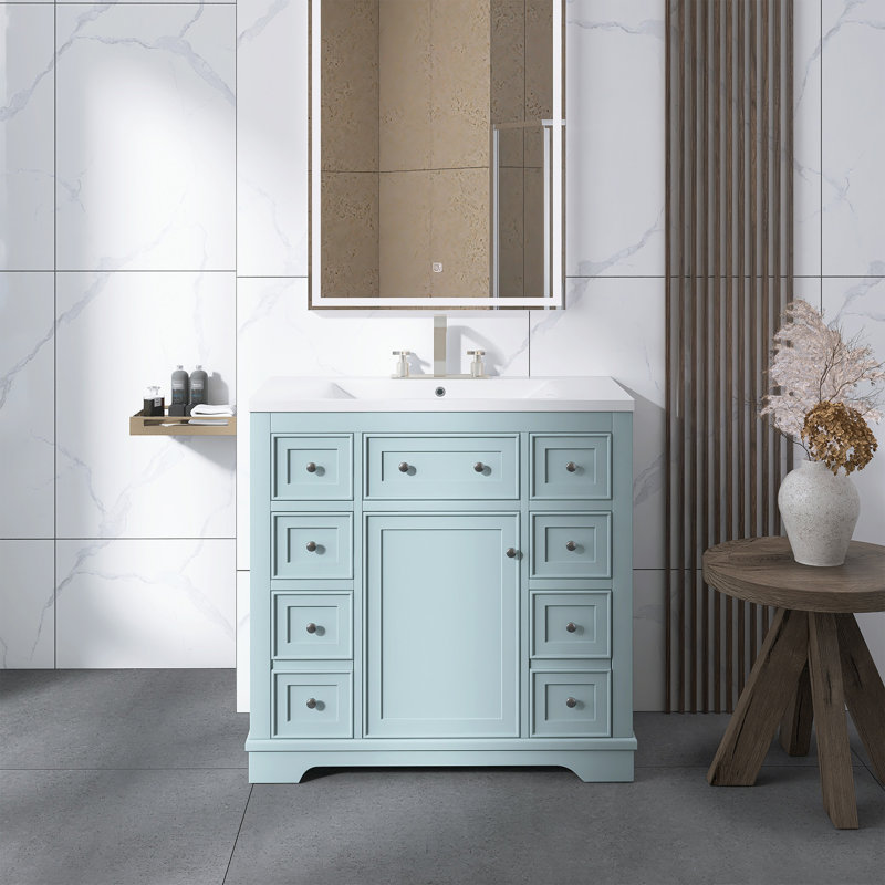 Meuble-lavabo sur pied 36 po avec lavabo, Vert