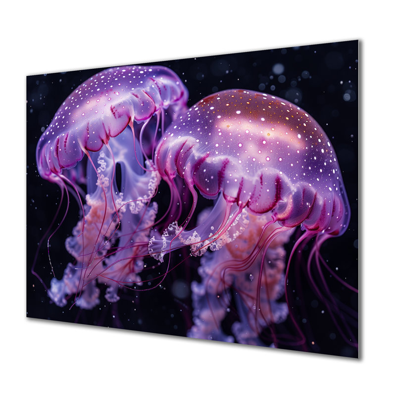 Art mural mauve et noir «Jellyfish Dance» - créatures marines, Métal métal, H 24 po x l 32 po