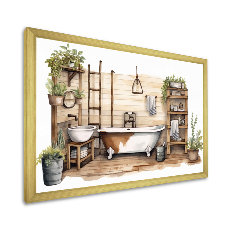 Décor de salle de bain naturel - impression, H 34 po x l 44 po x P 1,5 po, Encadrement doré
