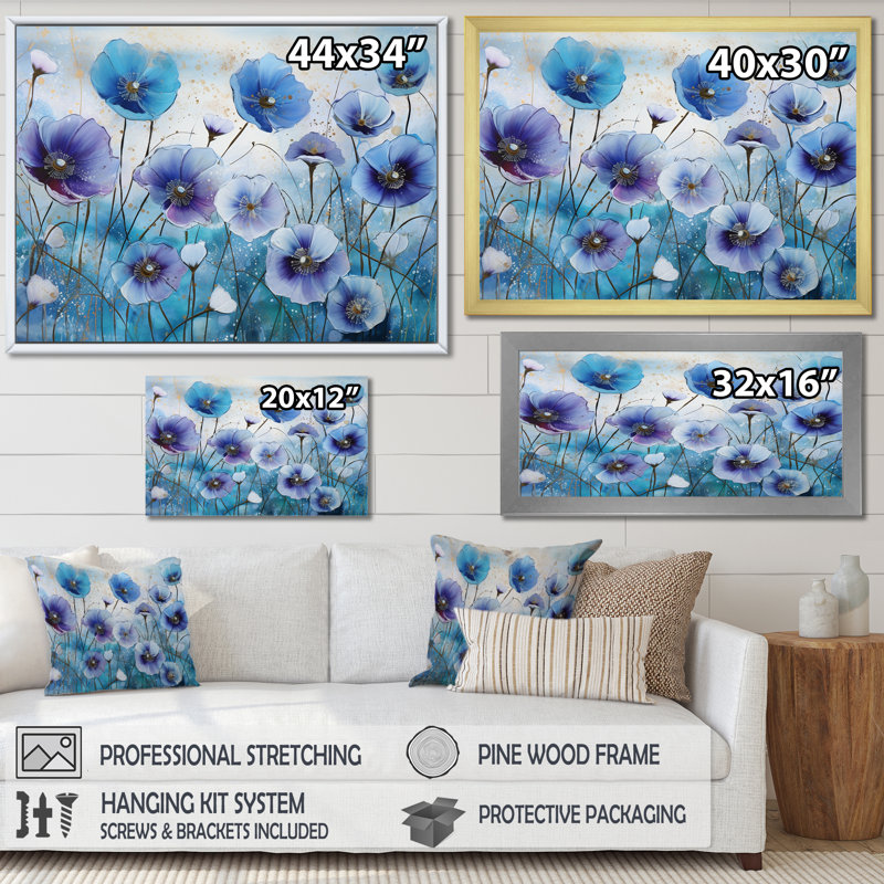 «Blue and Purple Morning Glory Flowers», reproduction d'art sur toile, Cadre simple blanc, H 12 po x l 20 po x P 1 po