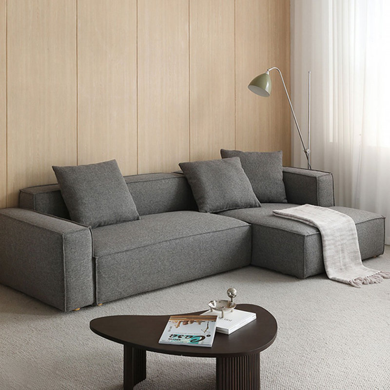 Canapé modulaire 2 pièces rembourré, Coton / lin gris, Orienté à droite