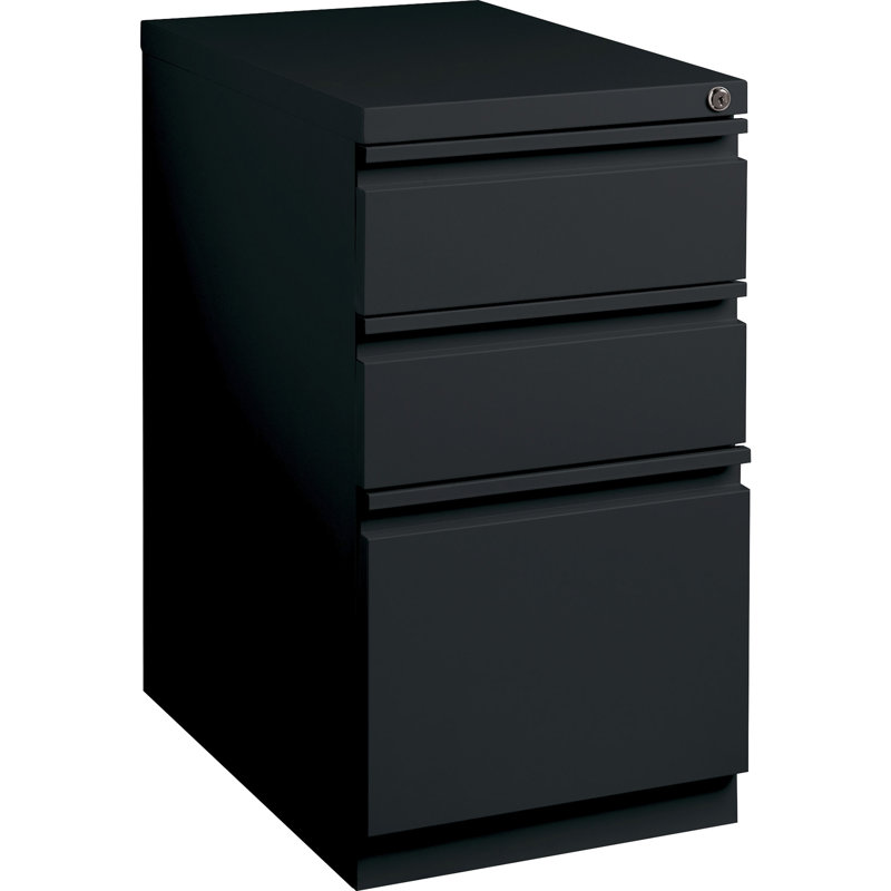 Black Steel 3-Drawer Lockable Mobile Filing Cabinet