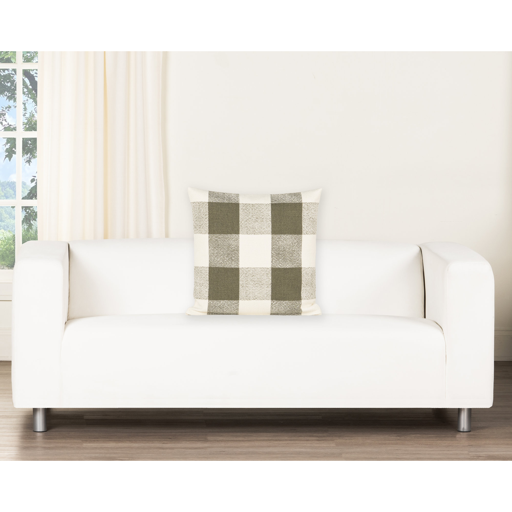 Birch Lane Cleveland Throw Pillow Throw, Green Checkered, Feather, Square 17"