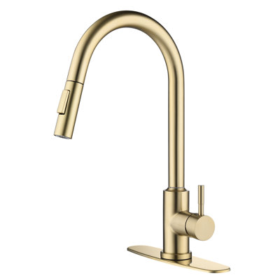 Touch Enabled Kitchen Faucet With Pull Down - 360-Degree Rotatable, Single Handle To Alter Water Temperature And Flow Rate, Rust, Gold Stainless Steel, 16.34 In. Depth, 10.02 Width, 8.73 Height, 4.53