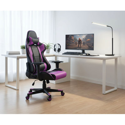 Purple Genuine Leather Chair Suitable For Both Office And Gaming Use; Adjustable And Swivel Design; Ergonomic Chair With Headrest And Lumbar Support.