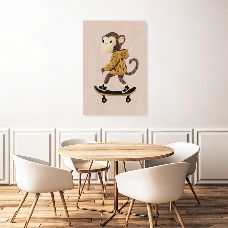 Adorable reproduction d'art mural singe mignonne patineuse contemporaine, H 48 po x l 32 po
