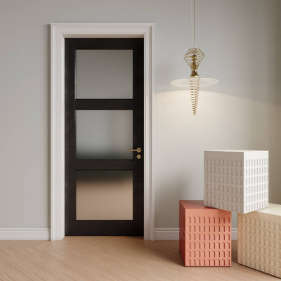 Porte à deux battants en verre givré noir de 28 po x H 80 po H 3 po pour porte de chambre à coucher