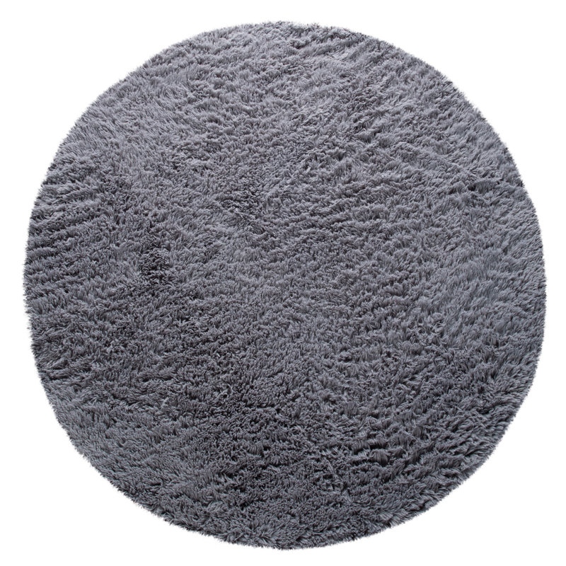 Broussard Fluffy Hand Tufted Grey Rug, Round 160cm