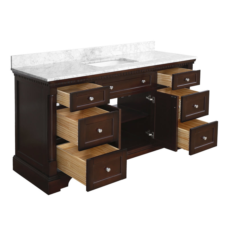 Fossen 60'' Single Bathroom Vanity with Top, Chocolate, Carrara Marble