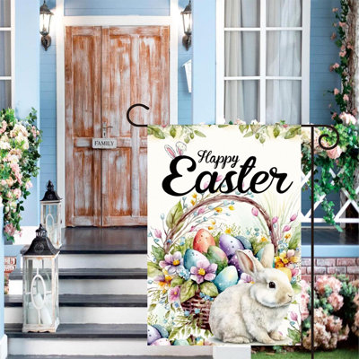 Easter Egg Bunny Garden Flag Easter Garden Flags Double Sided The Flower Yard Is Decorated With Outdoor Flags Easter Yard Flag Easter Garden Flags For Outside