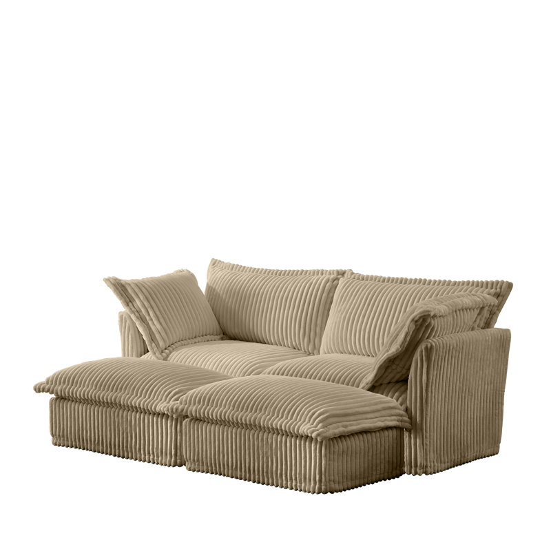 Evelyn U-Shaped Sectional Sofa with 2 Ottomans, Camel, 34.6" H x 83.4" W x 55" D