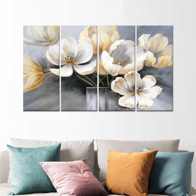 Printed Canvas: Abstract Floral Delight - Bohemian Wall Decor,4P Wrapped Canvas