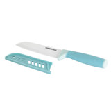 Farberware Ceramic 5-Inch Santoku Knife With Custom-Fit Blade Cover, Razor-Sharp Kitchen Knife With Ergonomic, Soft-Grip Handle, Dishwasher-Safe, 5-Inch, Aqua