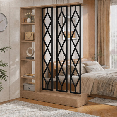 Cloison de style rustique en bois de 70,8 pouces de hauteur avec tablettes ouvertes pour la chambre à coucher du salon