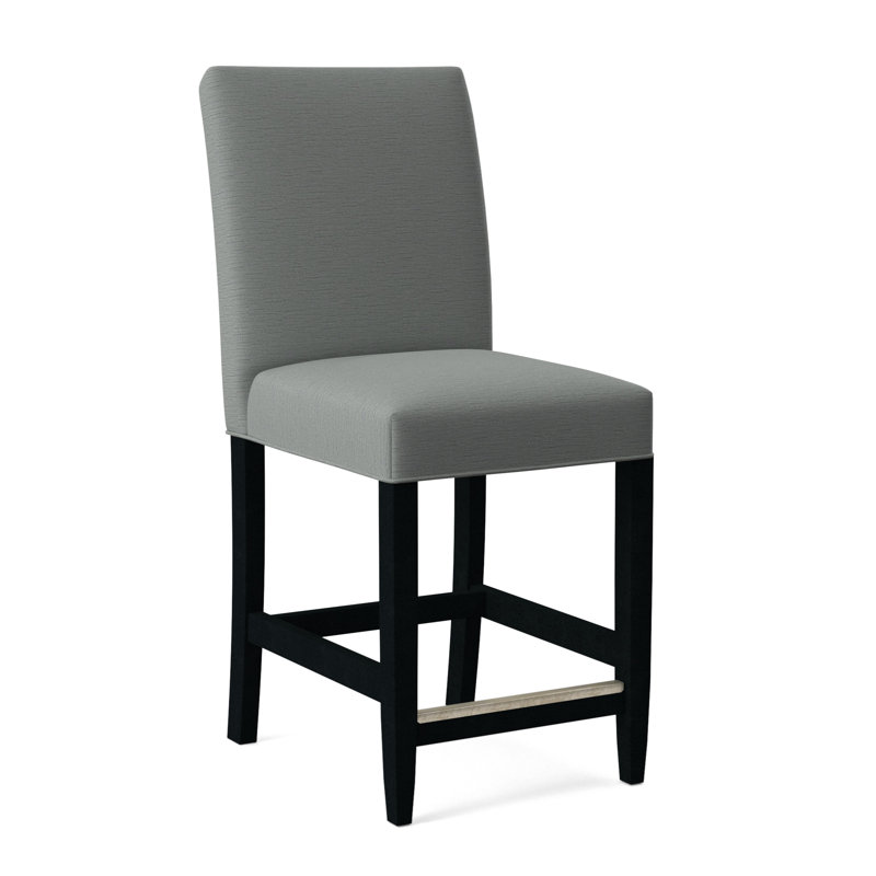 Manhattan Upholstered Stool with Solid Wood Frame, Black Finish, White Performance Fabric; 0851-94
