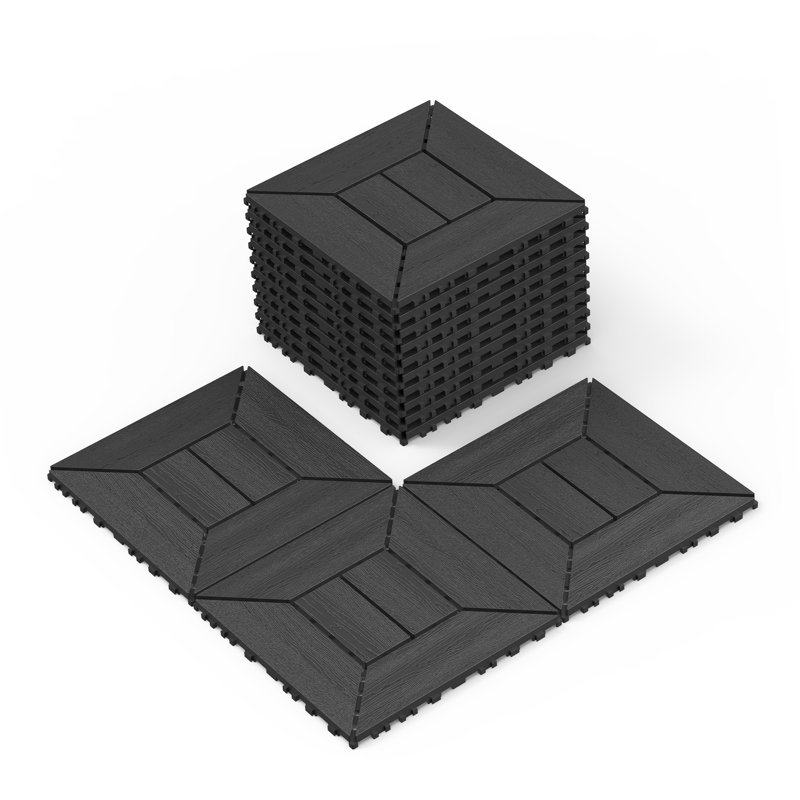 Carreaux de terrasse 12 po imbriqués, plancher de patio imperméable à l'eau, facile à installer, adapté au bord de la piscine, au balcon, à la cour arrière, 44 pièces en gris foncé