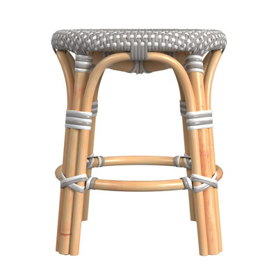 Alastair 18" Rattan Dining Short Stool - Grey/White Dot / Natural Rattan Frame